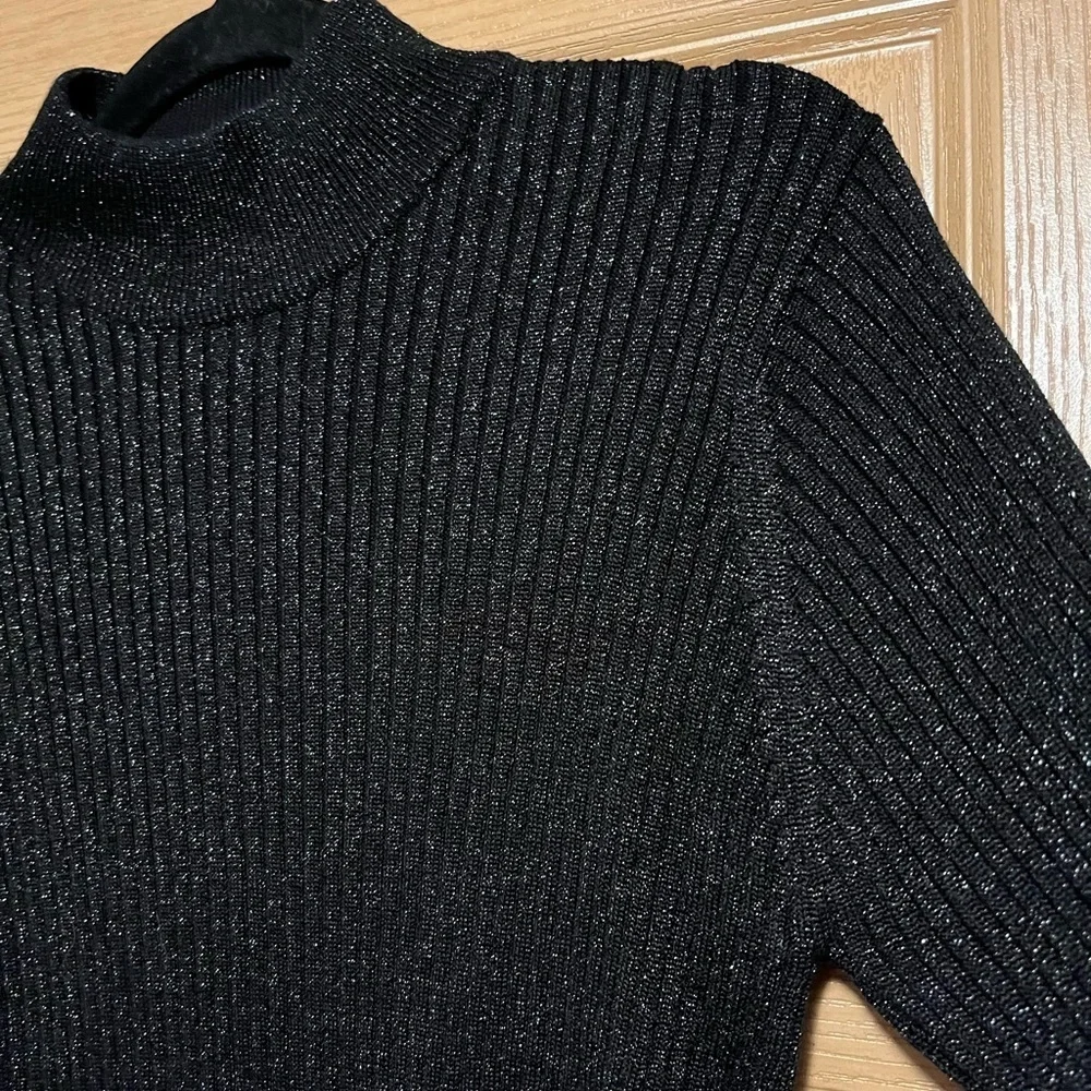 Vintage Talbots Mixed Stitch Black Metallic Mockneck Sweater